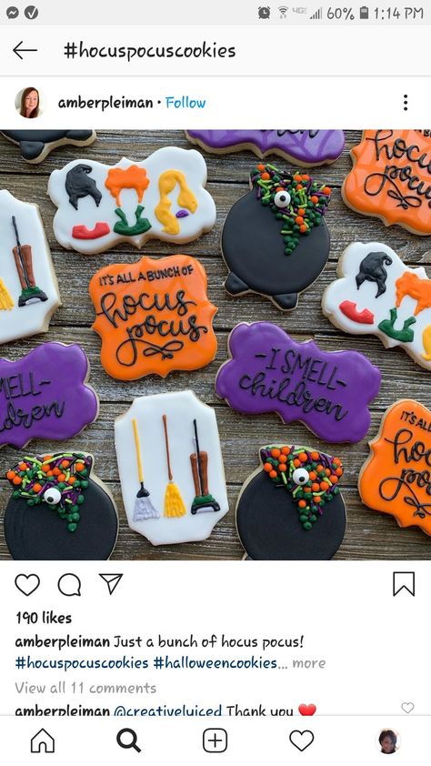 Hocus Pocus Cookies Royal Icing, Hocus Pocus Sugar Cookies, Hocus Pocus Cookies Decorated, Hocus Pocus Cookies, Cookie Tips, Galletas Halloween, Donut Ideas, Halloween Deserts, Hocus Pocus Party