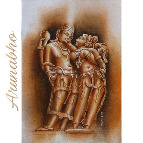 Khajuraho Painting, Creative Composition Painting Ideas, Khajuraho Sculpture, Oil Pastel Landscape, Ajanta Caves, Historical Sculptures, Mughal Art Paintings, Composition Painting, Watercolor Portrait Painting