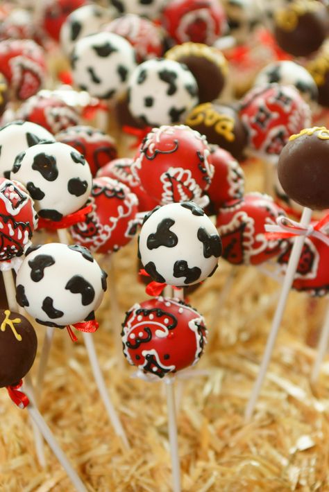 Looks like way more time than I would have but too cute!! Cowboy Theme Cake Pops, My First Rodeo Cake Pops, Rodeo Themed 1st Birthday Cupcakes, Rodeo Theme Cake Pops, Mickey Mouse Rodeo Party, Western Themed Birthday Cake, Cowboy Themed Cake, Country Cakes Birthday, Farm Cake Pops