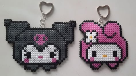 Hello Kitty Perler Pattern, Hello Kitty Melty Beads, Kuromi Hama Beads, My Melody Perler Beads, Hama Beads Hello Kitty, Kuromi Perler Beads, Sanrio Perler Beads, Sanrio Perler Bead Patterns, Kitty Perler Beads