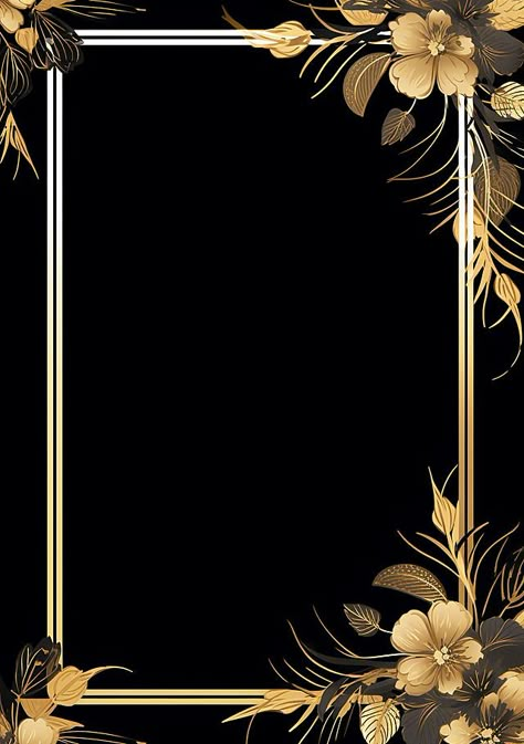 elegant black frame with gold frames and flowers Black Wedding Background, Black Elegant Background, Black Flower Background, Frame Design Border, Black And Golden Background, Elegant Background Design, Photo Frame Background, Black And Gold Background, Black Marble Background