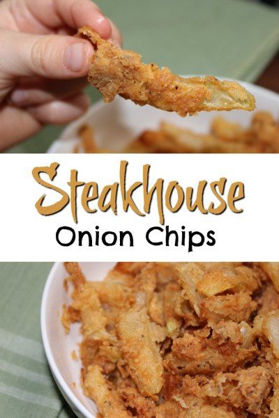 Onion Chips Fried, Onion Chips Baked, Cheesy Onion Crisps, Steakhouse Sides, Steakhouse Seasoning, Onion Chips, Blooming Onion Recipes, Burger Side Dishes, Chip Recipe