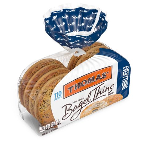 Thomas' Everything Bagel Thins, 8 count Everything you’re craving in a thinner bagel. Thomas’ Everything Bagel Thins Bagels have flavorful garlic, onions, sesame seeds, poppy seeds, and more, with 110 calories per bagel. Try them today and be part of a tradition of quality that Thomas’ has been proudly serving up to families like yours for more than 135 years. | Thomas' Everything Bagel Thins, 8 Count At Hy-Vee Pizza Bagel, Bagel Thins, Pizza Bagels, Barley Flour, Malted Barley, Wheat Gluten, On The Go Snacks, High Fructose Corn Syrup, Everything Bagel