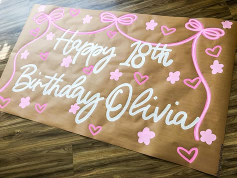 Sweet 16 Painted Banner, 18th Birthday Banner Ideas, Sweet 16 Banner Ideas, Diy Birthday Banner Ideas, Birthday Signs Diy Poster, Birthday Banner Painted, 24 Birthday Ideas, Painted Birthday Banner, Birthday Paper Banner