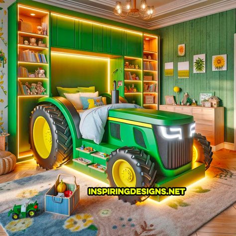 Imagine a world where your child’s dreams of riding a tractor transform into a magical journey every night. Welcome to the realm of tractor beds, where bedtime becomes an adventure on the farm. These beds are not your average sleeping quarters. They’re an exhilarating twist on the classic tractor theme, perfect for little tractor enthusiasts. … Farm Bedroom Ideas For Boys, Boys Tractor Bedroom, John Deere Bed, Tractor Bedroom, Tractor Bed, Toy Tractors, Sleeping Quarters, Western Bedroom, Children Activities