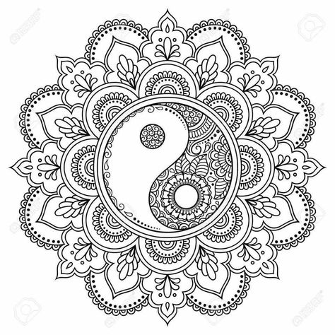 Yin Yang Flower, Mandala Henna, Yin Yang Art, Yin Yang Tattoos, Art Hippie, Mandala Doodle, Mandala Stencils, Pattern Coloring Pages, Mandala Tattoo Design