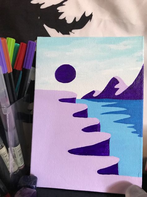 Purple art easy art art ideas mountain painting mountain art easy canvas art canvas painting purple pink blue sky art sky painting Painting Ideas Sky Easy, Vaporwave Acrylic Painting, Easy Aethestic Paintings, Drawing And Painting Ideas Creative, Canvas Posca Art, Easy Paint Marker Ideas, Abstract Painting Ideas On Canvas Diy, Simple But Cute Paintings, Cute Blue Paintings Easy