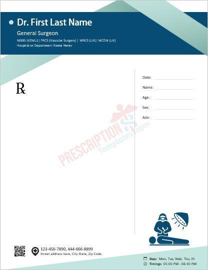 Unique Design for a Surgeon Doctor's Prescription Pad Prescription Pad Design Doctors, Prescription Pad Design, Doctor Prescription, Prescription Pad, Surgeon Doctor, Templates Free Design, Pad Design, Writing Process, City State