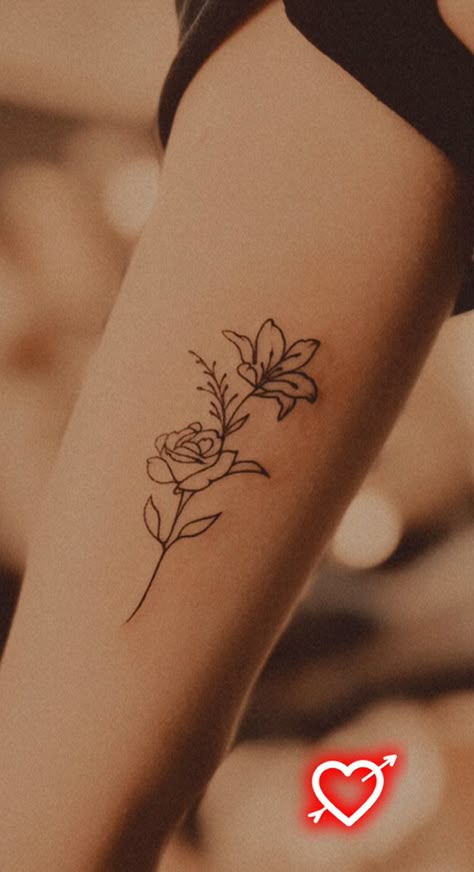 Waterlily And Rose Tattoo, June Birth Flower Tattoo Rose And Honeysuckle, Honeysuckle Tattoo, Water Lily Tattoos, Minimal Tattoo Designs, Minimal Tattoo Ideas, Mum Tattoo, Maching Tattoos, Lillies Tattoo