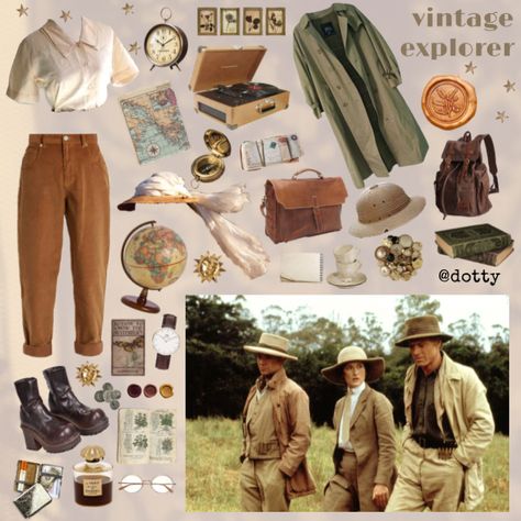 Vintage Adventurer Outfit, Vintage Archeologist Aesthetic, Cartographer Aesthetic Outfit, 1920s Explorer Aesthetic, 1800s Explorer Aesthetic, Female Explorer Aesthetic, Vintage Adventure Outfit, 1940s Adventurer Aesthetic, Archeology Outfit Women