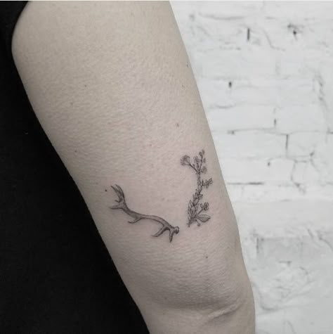 Deer Antler Tattoo With Flowers, Deer Antler Tattoos, Deer Antler Tattoo, Above Elbow Tattoo, Antler Tattoos, Antler Tattoo, Stag Tattoo, Maching Tattoos, Deer Tattoo