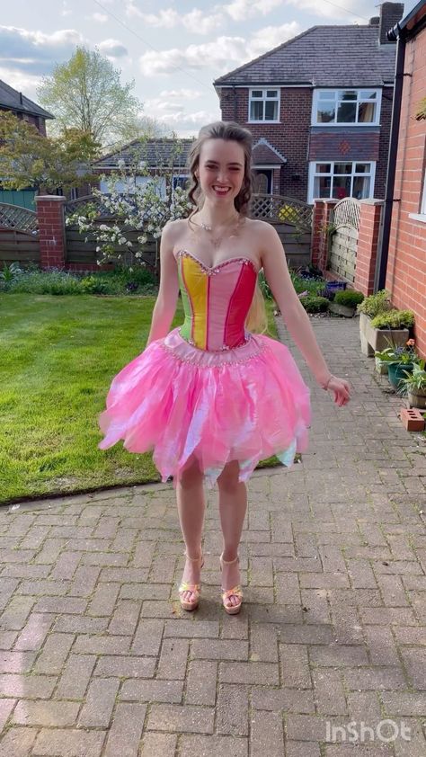 Rainbow Ballet Costumes, Barbie Fairytopia Cosplay, Barbie Fairytopia Costume, Princess Bachelorette Party, Rainbow Barbie, Barbie Cosplay, Rainbow Ideas, Taylor Swift Enchanted, Rainbow Costumes