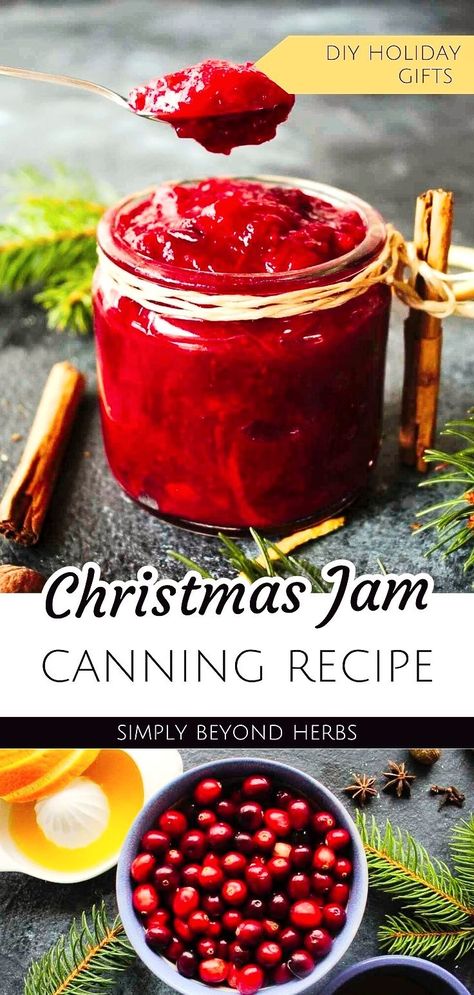 Make your own festive Christmas jam with cranberries, orange zest, honey, and Christmas spices like cinnamon, cloves, and star anise. This easy canning recipe is perfect for holiday gifts and preserving the season’s flavors. Great for DIY holiday gifts or as a delicious homemade addition to your pantry. Discover more homemade jam recipes for the holidays on simplybeyondherbs.com Jam Canning, Canning Jam Recipes, Recipes For The Holidays, Easy Canning, Christmas Jam, Cranberry Jam, Canning Recipe, Jam Recipes Homemade, Christmas Spices