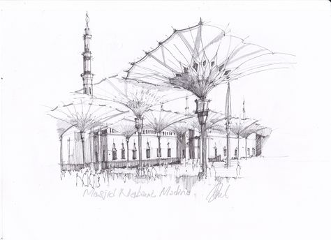 nabawi, madina Madinah Sketch, Masjid Nabawi Sketch, Masjid Nabawi Drawing, Madina Sketch, Makkah Sketch, Madina Drawing, Madina Sharif, Islam Art, Masjid Nabawi