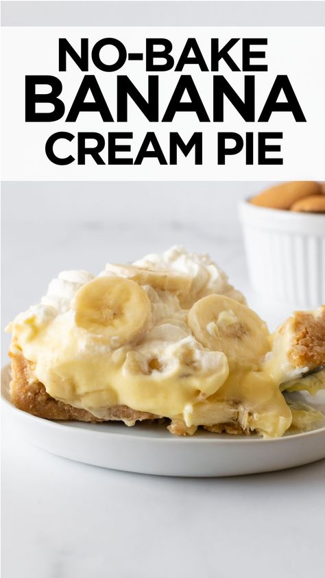 Loved by many, this no-bake banana pudding pie recipe is a must-have for any dessert table. This banana cream pie has a buttery Nilla Wafer crust with a shortcut filling vanilla pudding filling and topped with whipped cream. #bananacreampie #bananapuddingpie #nobakepie #bananapie Banana Cream Pie Recipe With Pudding, Banana Pudding Pie Recipe, Nilla Wafer Recipes, Nilla Wafer Banana Pudding, Banana Pie Recipe, Banana Creme Pie, Breakfast Recipes Meal Prep, Nilla Wafer Crust, Banana Pudding Pie