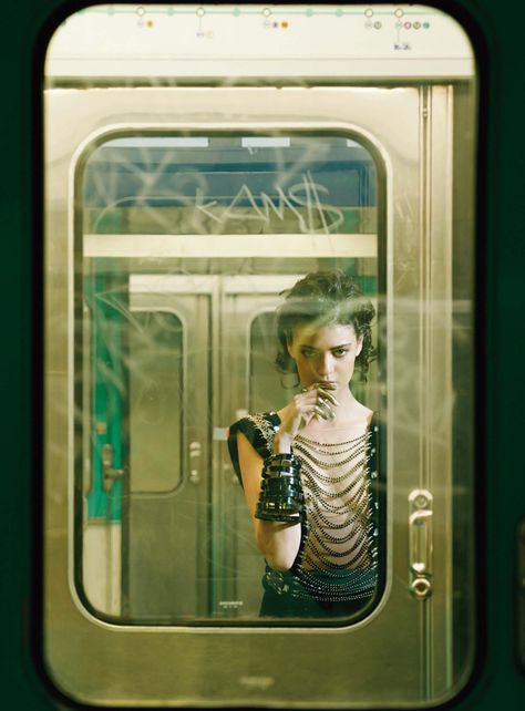 Smile: Diana Moldovan in Air France Madame Magazine August/September 2013 by Sonia Sieff Paris Metro Stations, Diana Moldovan, Techno Style, Train Window, Metro Paris, Paris Metro, By Any Means Necessary, U Bahn, Foto Poses