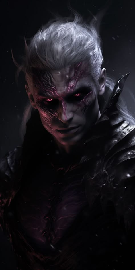 Fantasy Villain Art, Evil King Character Design, Dark Sorcerer Male, Dark Character Art Male, Demon King Art, Demon Art Male, Shadar Kai Female, Dark Fantasy Male, Fantasy Villain