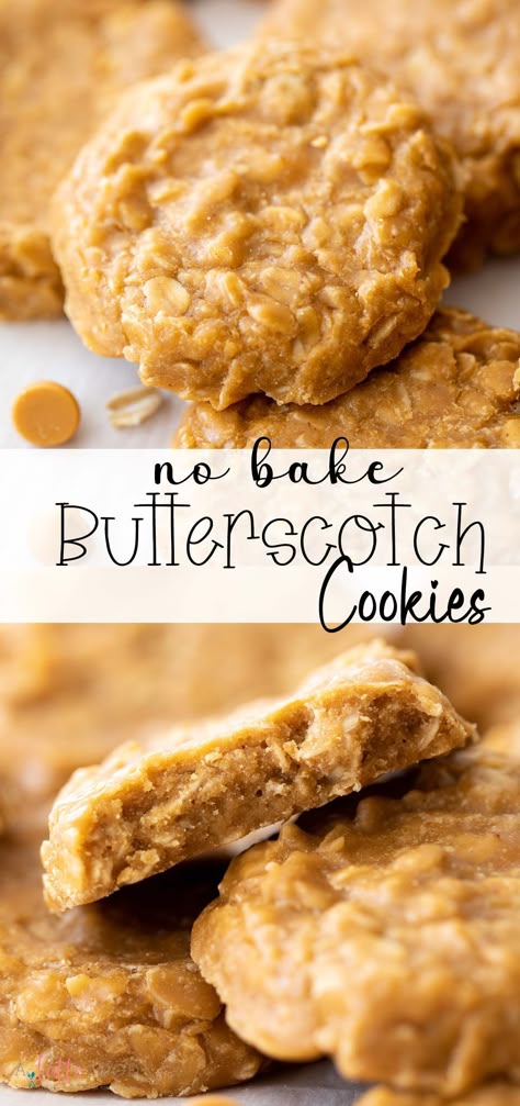 These easy No Bake Butterscotch Cookies are one of my favorite no bake cookie recipes, especially since they’re made with butterscotch chips. These oatmeal butterscotch no bake cookies come together in about 30 minutes and are made with a handful of ingredients. Butterscotch No Bake Cookies, Butterscotch No Bake, Recipes With Butterscotch Chips, No Bake Cookie Recipes, Butterscotch Desserts, Butterscotch Cookies Recipes, Oatmeal Butterscotch, Butterscotch Chip Cookies, No Bake Oatmeal