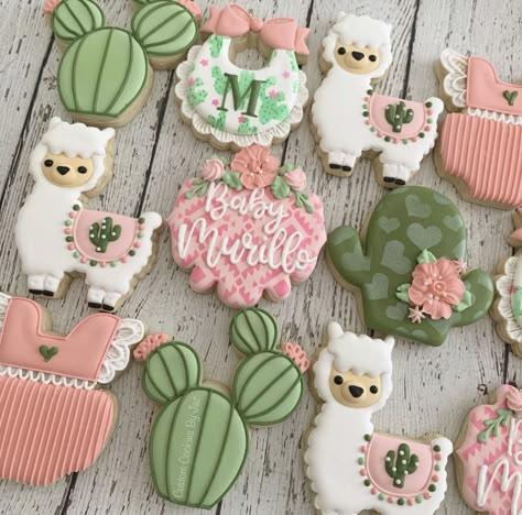 Alpaca Cookies Decorated, Llama Birthday Party Food, Lama Cookies, Llama Baby Shower Ideas, Llama Party Ideas, Lama Cake, Llama Cookies, Mexican Baby Girl