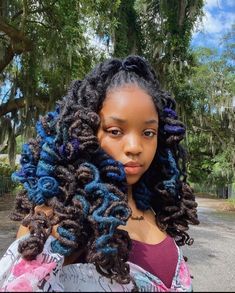 530 ☆’H̸air S̸tyles‍☆ ideas in 2022 | hair styles, natural hair styles, curly hair styles Black Women Colored Locs, Blue Fairy Costume Ideas, Curled Locs Black Women, Long Curly Loc Styles, Hairstyles With Locs For Women, Black And Blue Locs, Jumbo Locs Hairstyles, Locs With Color Black Women, Unique Loc Styles Black Women