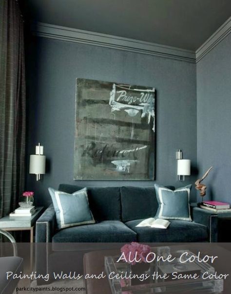 Park City Paints: All one color. Painting ceiling and walls the same color. Benjamin Moore Paints Feminine Furniture, Monochromatic Room, Feminine Decor, Dream Place, Dark Walls, Dark Interiors, Design Del Prodotto, Painted Ceiling, Style At Home