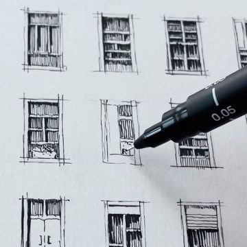 Velat Güneş on Instagram: "windows and windows! These sketches were drawn for @wallism_com . It will adorn many walls very soon. I recommend you take a look now. I'll let you know when it's ready. #ink #sketches #architecture #architect #drawing #draw #illustration #art" Window Drawing Sketch, Windows Drawing Sketch, Drawing Window View, Window Architecture Drawing, Window Sketch Architecture, View Through Window Drawing, Window Drawing Ideas, Windows Sketch, Building Window Illustration