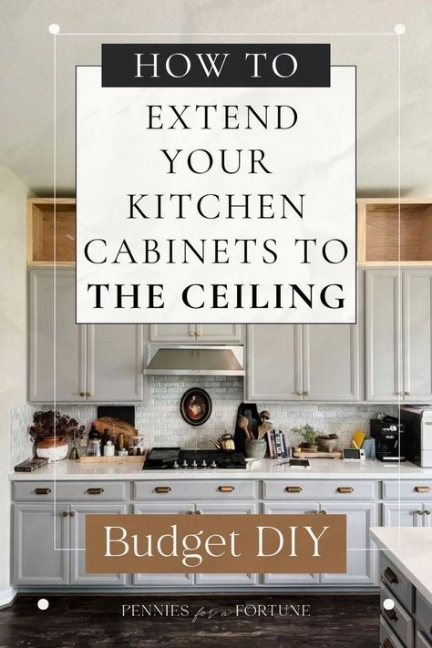 Upper Cabinet Space Ideas, Build Up Kitchen Cabinets To Ceiling, How To Build Up Kitchen Cabinets, Cabinets Above Cabinets In Kitchen, Build Upper Cabinets To Ceiling, Above Upper Kitchen Cabinets, Adding Above Kitchen Cabinets, Add Upper Cabinets To Existing, Add Storage Above Kitchen Cabinets