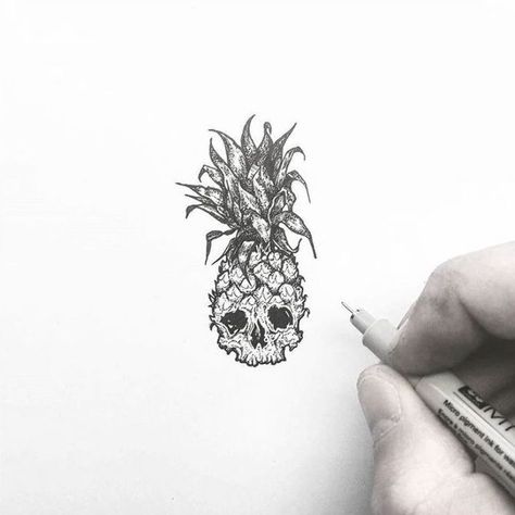 Pinapple Tattoos, Pineapple Skull, Pineapple Tattoo, Tatuagem Masculina Pequena, Black And White Illustrations, Octopus Tattoo, 1 Tattoo, Baby Tattoos, Tattoo Blog