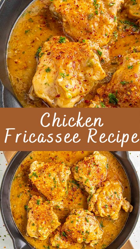 Chicken Fricassee is a classic French dish that combines the tenderness of stewed chicken with the richness of a creamy white sauce. This comforting dish is perfect for family dinners, bringing a touch of elegance and heartiness to the table. Its combination of flavors and textures makes it a favorite in many households. Best French Dishes, Chicken Frickazee Recipe, Fancy French Dinner Recipes, Chicken Friccasie, Airline Chicken Breast Recipes, French Recipes Authentic Dinner, British Chicken Recipes, Chicken Carcass Recipes, Quick Hearty Dinner Recipes