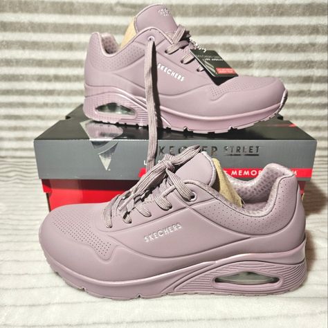 Brand New Womans Sneakers, Never Worn Once, Lilac Color, Size 10 Womens, Width Of The Shoe Is Medium, Sketchers Uno On Air Outfit Tenis, Biker Shoes, Skechers Shoes Women, Night Shades, Skechers Shape Ups, Black Casual Shoes, Suede Biker, Skechers Relaxed Fit, Walking Shoes Women