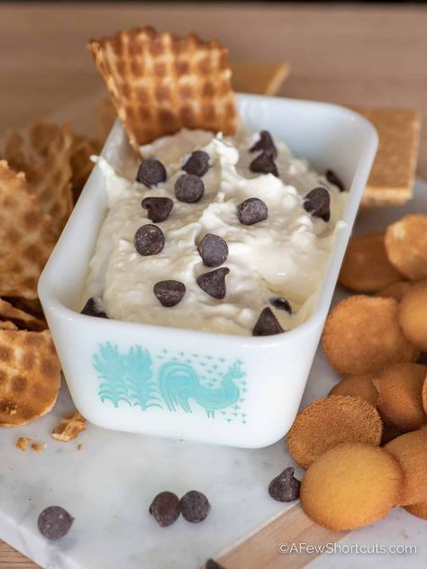 An easy to make dessert dip that is decadent and delicious. This Cannoli Dip Recipe is perfect for a dessert charcuterie board. | @AFewShortcuts #dessert #dip #recipe #glutenfree #cookies Cannoli Dip Recipe, Easy Charcuterie Board, Glutenfree Cookies, Easy Charcuterie, Dessert Charcuterie Board, Cannoli Dip, Dessert Charcuterie, Dessert Dip, Make Dessert