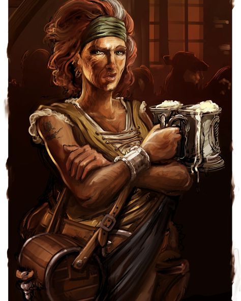 Tavern Keeper Fantasy Art, Tavern Keeper Art, Tavern Keeper Dnd, Inn Keeper Dnd, Dnd Tavern Keeper, Dnd Peasant, Tavern Keeper, Tavern Owner, Fantasy Humans