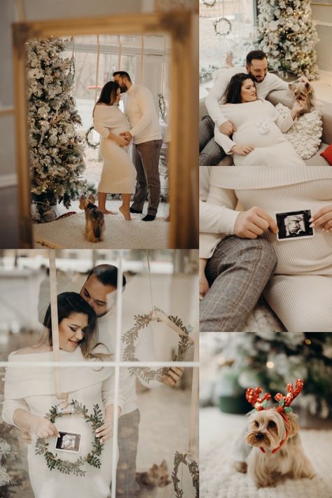 Christmas Maternity Photos Studio, Belly Christmas Photos, Christmas Card Maternity Pictures, Christmas Maternity Pictures Studio, Christmas Photoshoot Ideas Pregnant, Maternity Pictures In December, Winter Maternity Pictures At Home, New Year Maternity Photos, Christmas Cards Pregnant