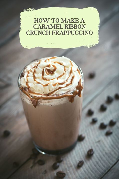 A cool, refreshing sip of a Caramel Ribbon Crunch Frappuccino is the perfect sweet treat to kick off a hot summer’s day. And we’ve got the Starbucks copycat recipe to make a Caramel Ribbon Crunch Frappuccino at home. #frappuccino #caramel #ribbon #crunch #coffee Caramel Ribbon Crunch Frappuccino Recipe, Caramel Ribbon Crunch Frappuccino, Ribbon Crunch Frappuccino, Caramel Ribbon Crunch, Craving Coffee, Frappuccino Recipe, Caramel Crunch, Copycat Starbucks Recipes, Starbucks Copycat