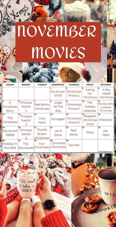 Christmas Movie Calendar, Kids Christmas Movies, Christmas Movies List, November Christmas, Let It Die, Bad Moms, Cosy Christmas, Christmas Lovers, Navidad Christmas