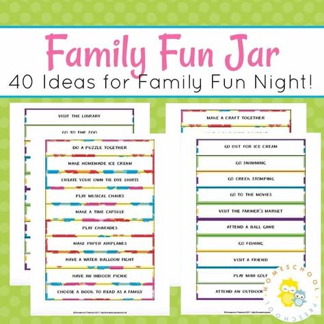 A family fun jar is easy to make and will take all the guesswork out of deciding what you should do for family fun nights. Family Fun Night Ideas Kids, Activity Jar, Family Time Activities, Family Night Activities, Activity List, Free Family Activities, Family Bonding Activities, Family Fun Day, Family Fun Night