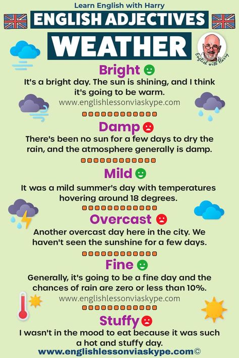 Advanced adjectives for describing the weather. Advanced English learning. Online English lessons on Zoom. Study advanced English at www.englishlessonviaskype.com #learnenglish #englishlessons #EnglishTeacher #vocabulary #ingles #อังกฤษ #английский #aprenderingles #english #cursodeingles #учианглийский English Tricks, English Advanced Vocabulary, Advanced Adjectives, English Adjectives Advanced, Simple English Sentences, Advanced English Grammar, Weather Vocabulary, Advanced Vocabulary, Study English Language