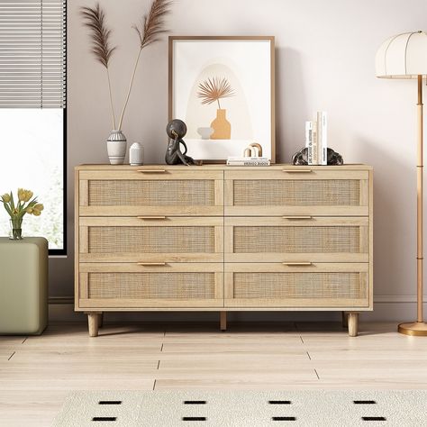 【Modern natural rattan】The rattan dresser adopts simple natural color and natural rattan drawer design, providing you with a simple and spacious sorting and storage solution. Dressing Mirrors, Rattan Storage Cabinet, Rattan Dresser, Rattan Storage, Wide Dresser, Natural Living Room, Wooden Dresser, Drawer Design, Bedroom Furniture Dresser