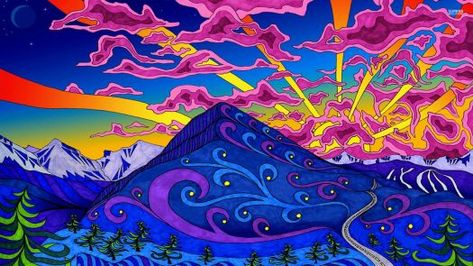 sunrise over the mountains (286 pieces) Trippy Sunset Art, Wallpaper Edgy, Trippy Landscape Wallpaper, Trippy Clouds Painting, Trippy Mountain Art, Trippy Forest Art, Photographie Indie, Trippy Aesthetic, Trippy Backgrounds