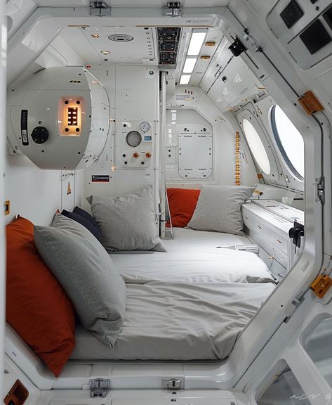 Spaceship Quarters, Space Ships Interior, Spaceship Interior Bedrooms, Space Station Concept Art, Space Shuttle Interior, Spaceship Aesthetic, Nasa Space Pictures, Scifi Room, Scifi Interior