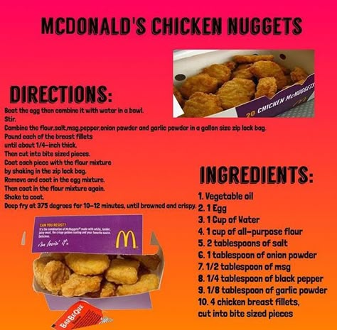 McDonalds Chicken Nuggets Recipe Mcdonalds Chicken Nuggets Recipe, Mcdonalds Chicken Nuggets, Tender Recipes, Nugget Recipes, Mcdonalds Recipes, Chicken Nuggets Recipe, Copycat Food, Mcdonalds Chicken, Disney Dishes