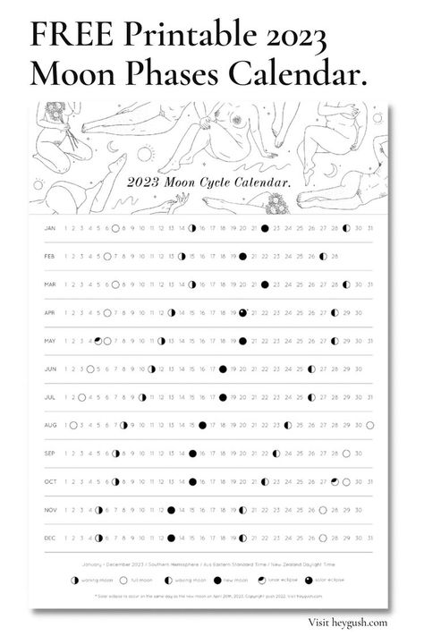 Moon Phase Calendar 2023 Printable, Moon Cycle Calendar 2023, Moon Calendar 2023 Printable, Menstrual Cycle Moon Phases, Lunar Calendar 2023 Free Printable, October Moon Phases, Moon Phases Poster, Moon Phases Calendar, Menstrual Cycle Phases