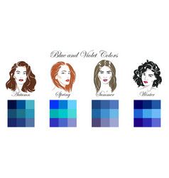 Palettes for different types of female appearance Vector Image True Summer Color Palette Hair Colour, Skin Tone Seasons Color Theory, Image Consultant Color Analysis, Winter Eye Pattern Color Analysis, Beauticontrol Color Analysis, Color Analysis Winter, Color Analysis Summer, Autumn Skin, Deep Autumn Color Palette