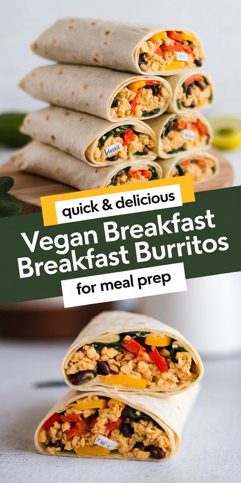 Quick & Delicious Vegan Breakfast Burritos for Meal Prep Quick Savory Vegan Breakfast, Vegan Breakfast To Go, Easy Healthy Vegan Breakfast, Vegan Protein Breakfast Recipes, Wfpb Breakfast Recipes, Vegetarian Protein Breakfast, Vegan Breakfast Healthy, Healthy Breakfast Vegan, Vegan Protein Breakfast