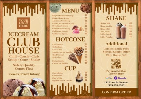 Ice Cream Brochure Design, Ice Cream Menu Design Ideas, Ice Cream Brochure, Leaflet Examples, Ice Cream Menu Design, Ice Bubble, Ice Cream Menu, Italian Ice Cream, Ice Cream Poster