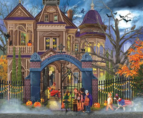 Halloween Jigsaw Puzzles, Sunsout Puzzles, Cartoons Christmas, Cardboard Organizer, Halloween Puzzles, Samhain Halloween, Halloween Cross Stitch, Scenery Landscape, Halloween Village