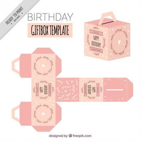 Pink birthday giftbox template Free Vector Gift Box Template Printable, Rosa Vector, Box Template Printable, Pola Kotak, Paper Box Diy, Printable Box, Ramadan Decoration, Packaging Template, Pola Kartu