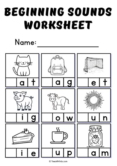 Get your free beginning sounds worksheets here - with pictures and prompts to stimulate early phonics reading skills. They're free to print pdfs, perfect for Pre-K and Kindergarten writing and early literacy learning! Kindergarten Vowel Worksheets, Preschool Comprehension Activities, Say The Sounds Worksheets, Reading For Preschoolers Worksheets, Spelling Worksheets For Kindergarten, Letter Sound Practice Kindergarten, Reading Sheets For Kindergarten, Beginning Sounds Worksheets Preschool, Pre K Reading Worksheets