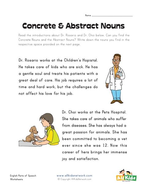 Concrete and Abstract Nouns Worksheet 2 | All Kids Network Abstract Nouns Worksheet, Collective Nouns Worksheet, Nouns Exercises, Concrete And Abstract Nouns, Concrete Nouns, Nouns Activities, Abstract Nouns, Reading Comprehension For Kids, Worksheets For Grade 3