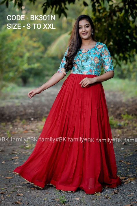 Kalamkari Long Frocks Models, Long Frocks Models For Stitching, Latest Long Frocks, Organza Long Frocks, Latest Long Frock Designs, Umbrella Gown, Ladies Frock Design, Long Frocks For Women, Floral Long Frocks